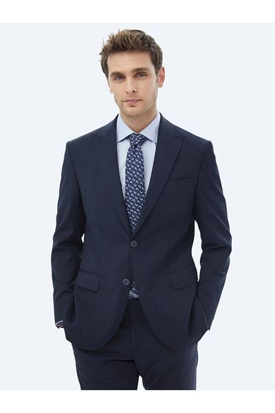 Kip Navy Blue Wool Blended Micro Modern Suit