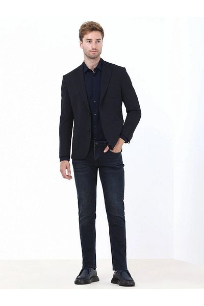Kip Navy Blue Plain Slim Fit Knitted Suit