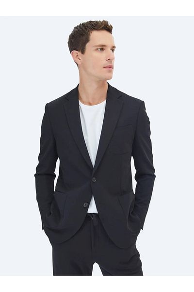 Kip Black Plain Fitted Fit Knitted Suit
