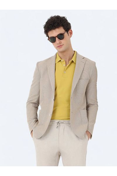 Kip Micro Modern Fit - Camel Hair Cotton Blended Knitted Jacket