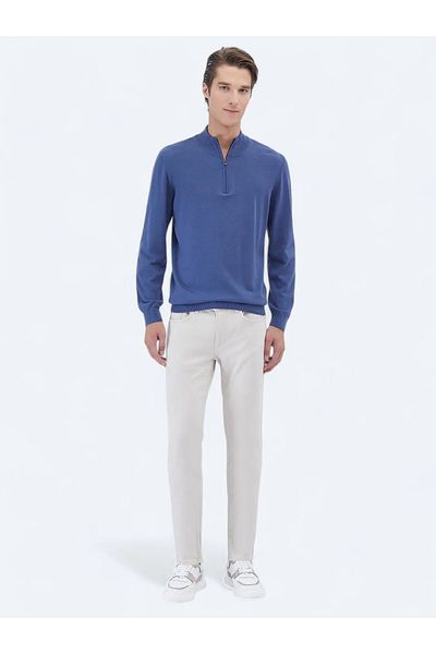 Kip Indigo Half Turtleneck Patterned Cotton Blend Knitwear Sweater