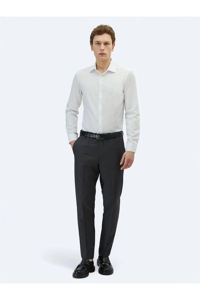 Kip Cămașă clasică din amestec de bumbac, albă, simplă, slim fit