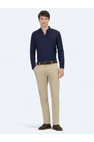 Kip Saffron Plain Weave Regular Fit Casual Cotton Blend Pants