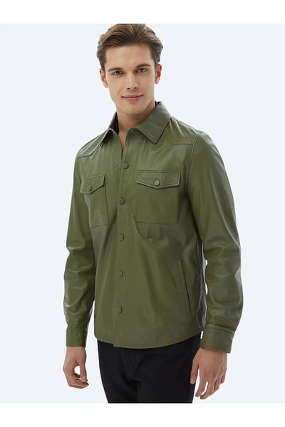 Kip Khaki Leather Coat