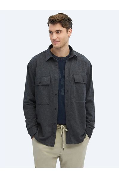 Kip Anthracite Plain Oversize Fit Casual βαμβακερό πουκάμισο
