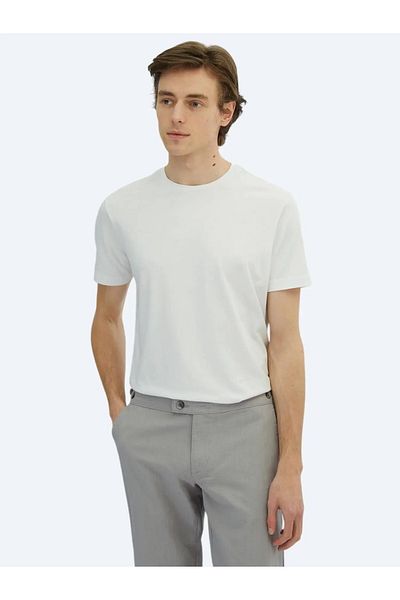Kip Tricou alb din amestec de bumbac cu decolteu