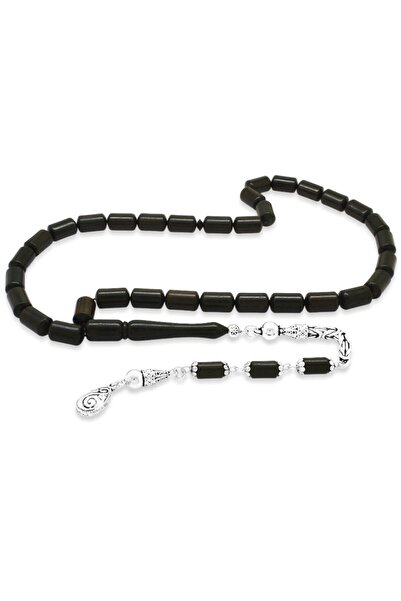 Tesbihane Ασημένιο 925 κοσμήματα από ξύλο έβενος με φούντα και κομμένο σε κάψουλες