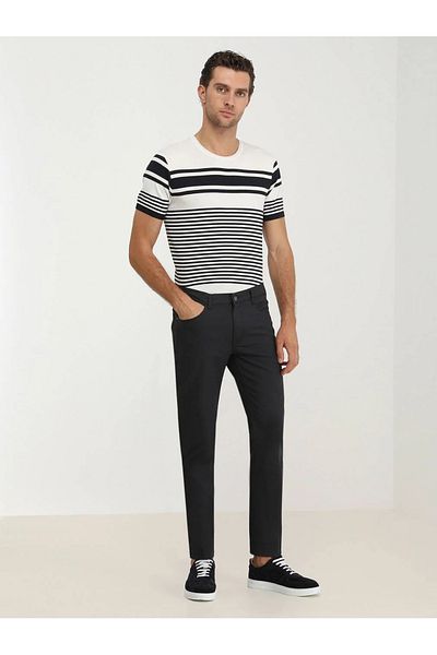 Kip Navy Blue Casual Fitted Trousers - Straight Woven, Cotton Blend