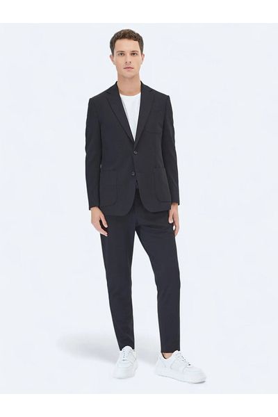 Kip Black Plain Modern Fit Knitted Suit