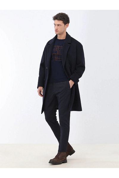 Kip Πλεκτό παλτό με διπλό στήθος Navy Blue