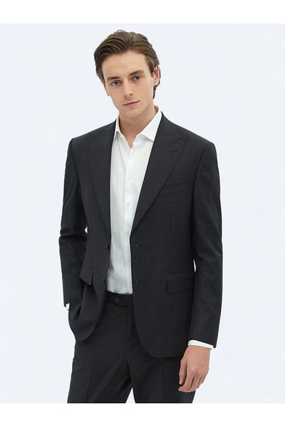 Kip Anthracite Striped Modern Fit Wool Blended Suit