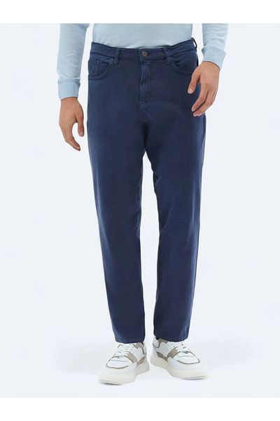 Kip Indigo Woven Carrot Fit Casual Cotton Blended Pants