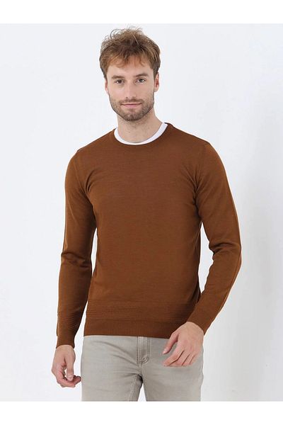 Kip Cinnamon Crew Neck Wool Blended Sweater Sweater