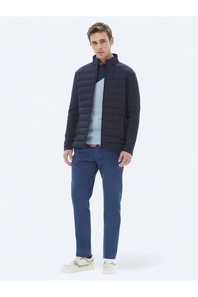 Kip Casual Dark Blue Cotton Blended Regular Fit Trousers