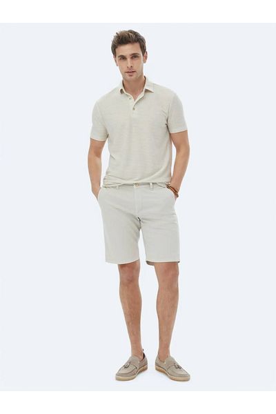 Kip Beige Polo Collar Linen Blended T-Shirt