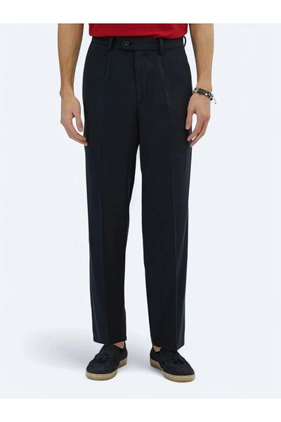 Kip Παντελόνι Casual Loose Fit Navy Blue Woven