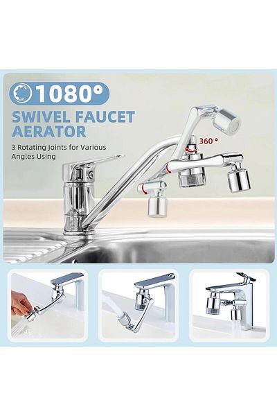 Other Kitchen & Bathroom Faucet Extender Splash Head 1080°, 3 Different Threads 20/22/24mm (2 PCS)