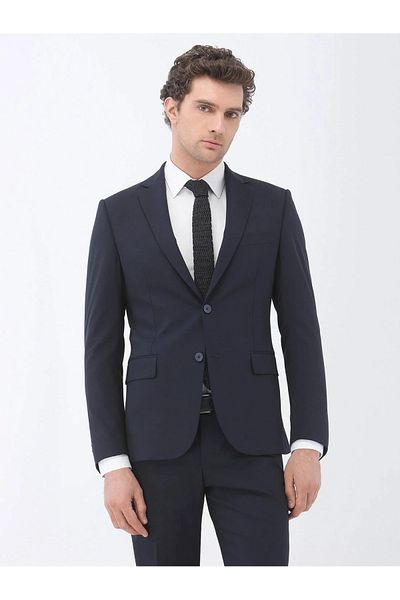 Kip Navy Blue Plain Wool Blended 4 Drop Suit