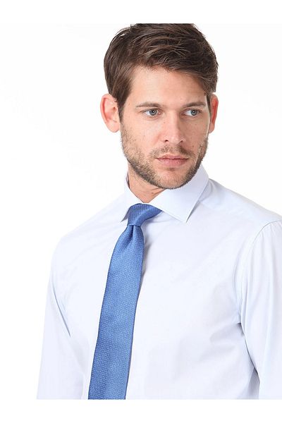 Kip Cămașă clasică din amestec de bumbac, albastră, simplă, cu croiala normală