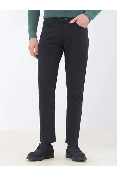 Kip Casual Slim Fit Navy Blue Cotton Blended Trousers