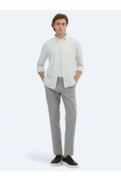 Kip Μαύρο ριγέ πουκάμισο με κανονική εφαρμογή casual βαμβακερό μείγμα