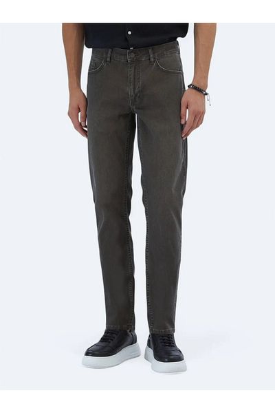 Kip Brown Slim Fit Denim Cotton Blended Trousers