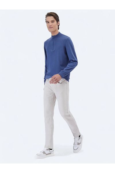 Kip Gray Woven Slim Fit Casual Cotton Blend Trousers