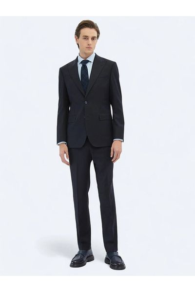 Kip Black Patterned Modern Fit Wool Blended Suit