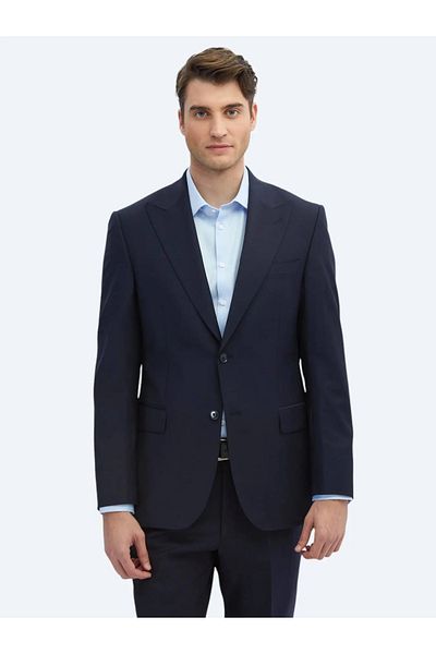 Kip Navy Blue Straight Modern Fit Wool Blended Suit