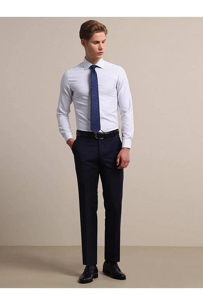 Kip Saks Flat Weaving Fitted Fit Κλασικό Μάλλινο Μικτό Παντελόνι