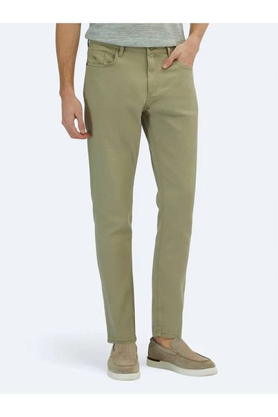 Kip Light Green Plain Woven Regular Fit Casual Cotton Blended Trousers