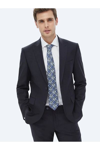 Kip Navy Blue Wool Blended Straight Modern Suit