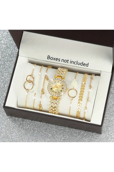 stainless steell VİP altın renk kuvars saat 6 adet bileklik set
