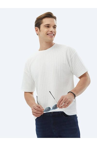 Kip Crew Neck White Jacquard Cotton T-shirt