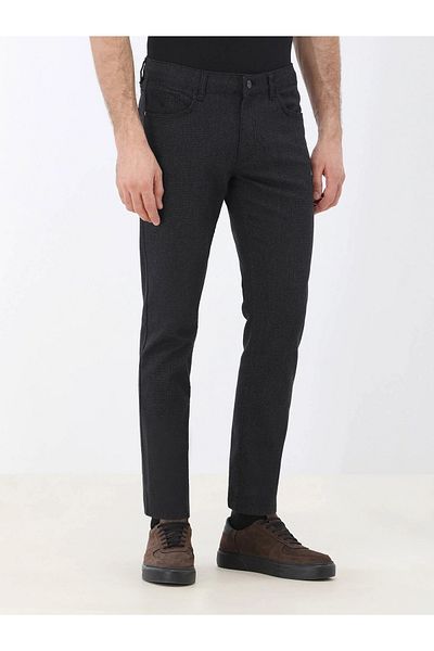 Kip Black Woven Slim Fit Casual Cotton Blend Trousers