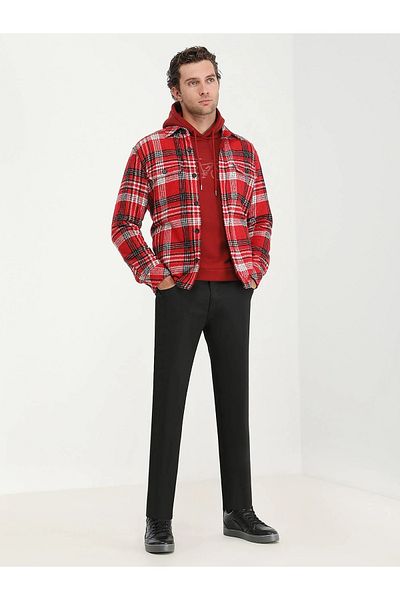 Kip Black Plain Woven Fitted Fit Casual Cotton Blended Trousers