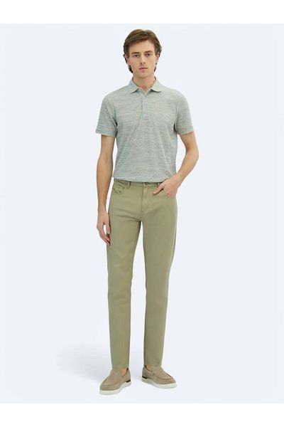 Kip Light Green Plain Woven Regular Fit Casual Cotton Blended Trousers