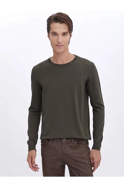 Kip Khaki Crew Neck Plain Knit Sweater