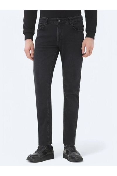 Kip Black Slim Fit Denim - Cotton Blend Trousers