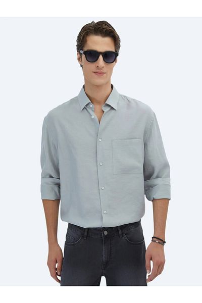 Kip Γκρι ίσιο υπερμεγέθη υφαντό πουκάμισο casual