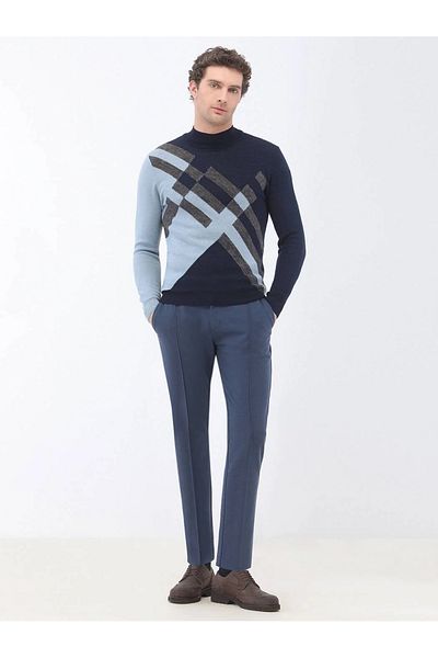 Kip Navy Blue Half Turtleneck Wool Blended Sweater