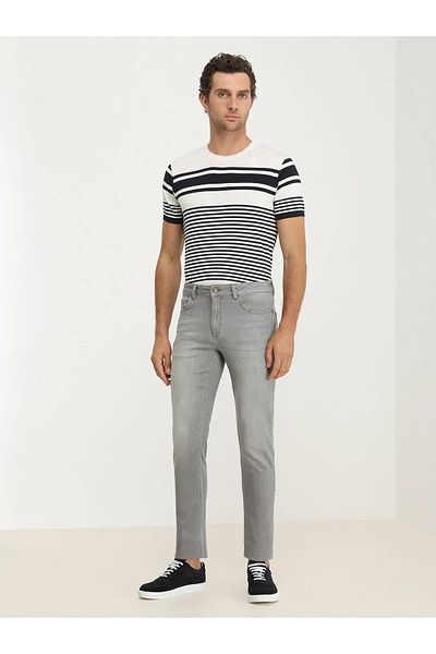 Kip Gray Slim Fit Denim Cotton Blended Trousers