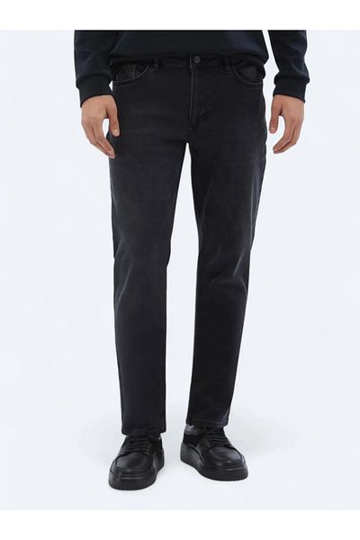 Kip Black Slim Fit Denim Cotton Blended Trousers