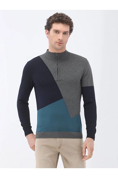 Kip Pulover de tricotaj cu model pe jumătate de gât gri închis