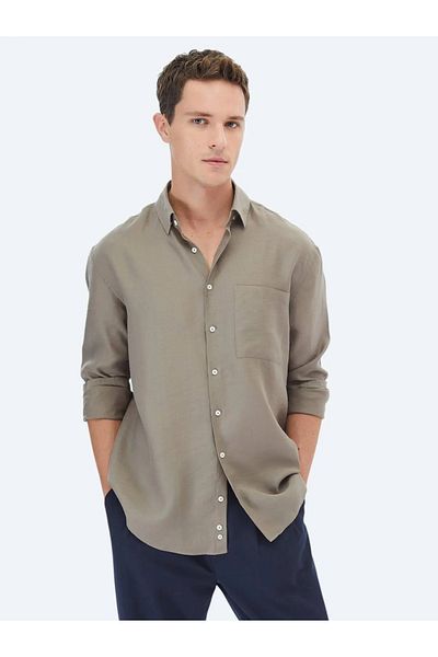 Kip Πουκάμισο Casual με απλή ύφανση Dark Mink