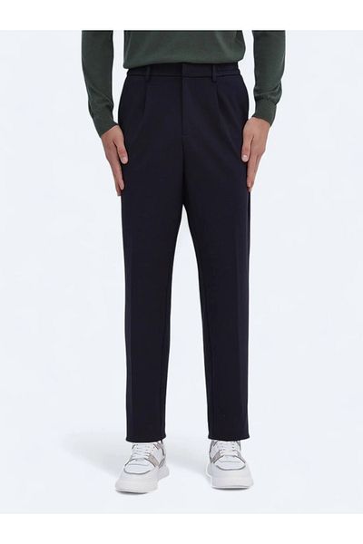 Kip Carrot Fit Navy Blue Knitted Casual Pants