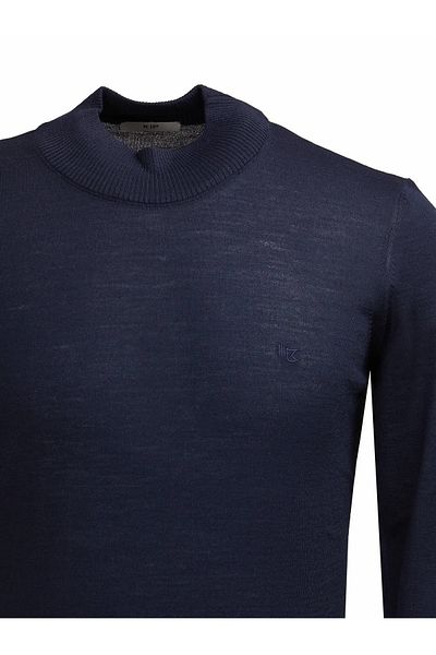 Kip Navy Blue Half Turtleneck Wool Blended Sweater
