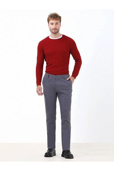 Kip Anthracite Woven Slim Fit Casual Cotton Blended Trousers
