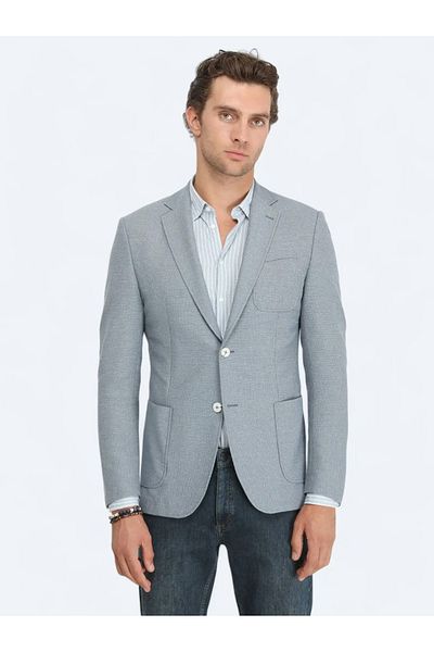 Kip Modern Fit Blue Cotton Blended Knitted Jacket
