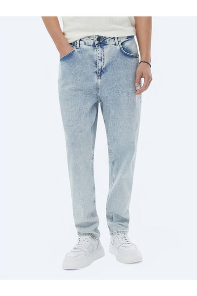 Kip Light Blue Carrot Fit Denim Trousers - 100% Cotton
